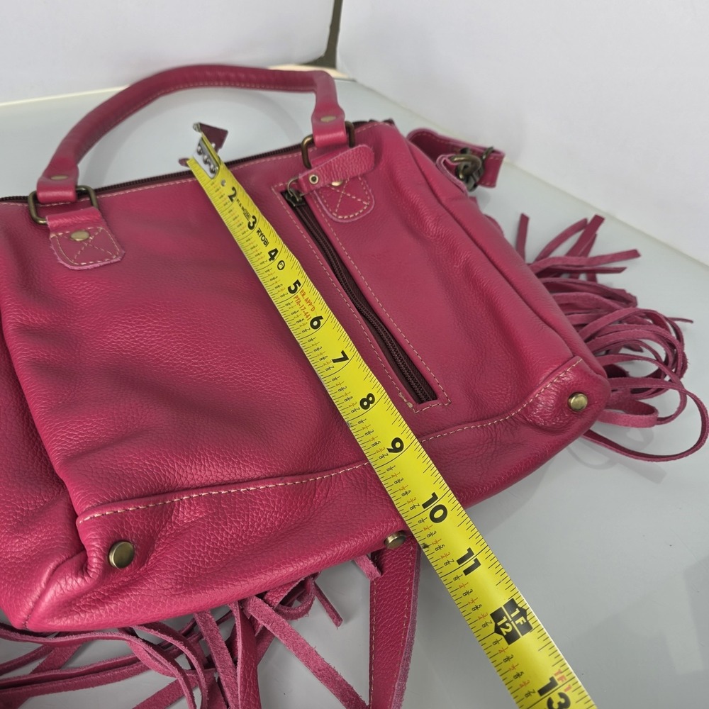 Myra Bag Western Cowhide Leather Fringe Concealed Carry Handbag Pink Letterstone - Picture 7 of 10